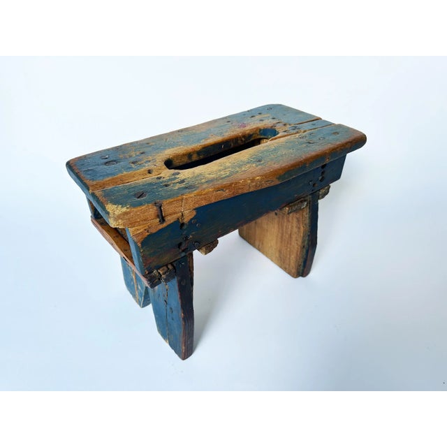 Antique Blue Primitive Milking Stool Early 20th Century For Sale In Minneapolis - Image 6 of 7