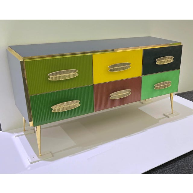 Bespoke Italian Green Yellow Brown Gray Blue Modern Brass 6-Drawer Dresser/Chest For Sale - Image 10 of 12