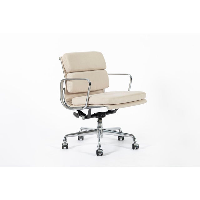 Mid-Century Modern Eames for Herman Miller Tan Cream Office Chair in Schumacher Vegan Suede For Sale - Image 3 of 13