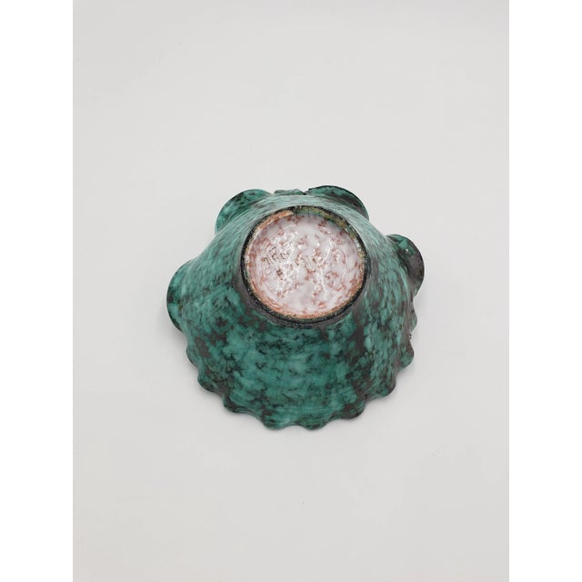Vintage Hand-Crafted Italian Teal Pottery Basket/Bowl With Yellow Flowers For Sale - Image 10 of 10