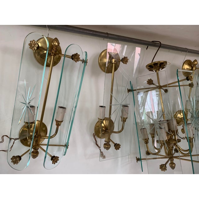 Art Deco Wall Lamps and Chandelier with 12 Lamps, 1970s, Set of 5 For Sale - Image 10 of 18