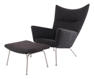 Set of Model CH445 Wingchair and Ottoman in Grey Hallingdal by Hans J. Wegner for Carl Hansen & Søn, Set of 2