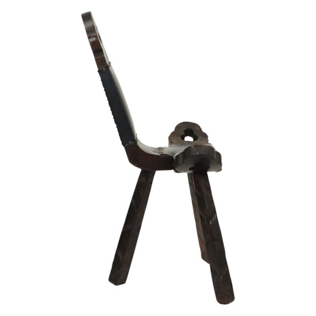 Brutalist Mid-Century Brutalist Tripod Chair in Pine and Faux Leather, Spain For Sale - Image 3 of 15