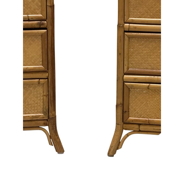 Pair of Mid 20th Century Bloomingdale’s Tortoiseshell Bamboo and Grasscloth Side Tables For Sale - Image 12 of 15