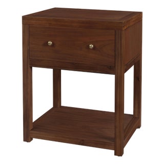Nora 21 in. W Rectangular Wood 1 Drawer Small Nightstand with Lower Open Shelf, Walnut For Sale