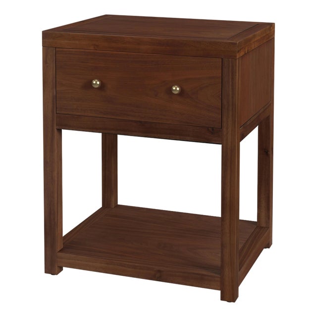 Nora 21 in. W Rectangular Wood 1 Drawer Small Nightstand with Lower Open Shelf, Walnut For Sale