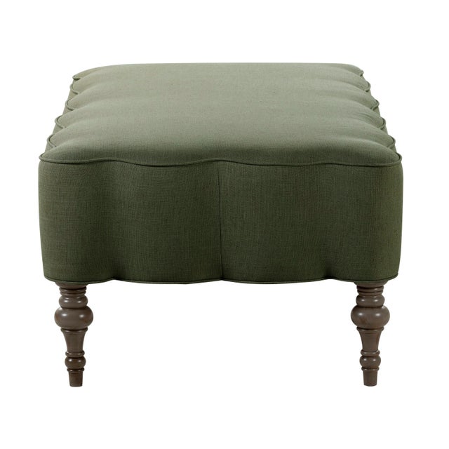 Not Yet Made - Made To Order Mirasol Scalloped Ottoman, Moss Linen For Sale - Image 5 of 6