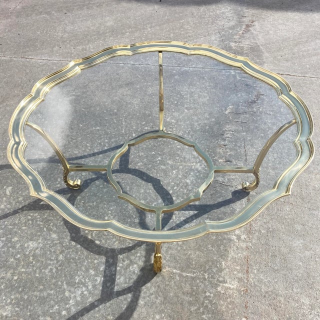 Brass Scalloped Brass & Glass Coffee Table Manner of Labarge Italy For Sale - Image 8 of 13