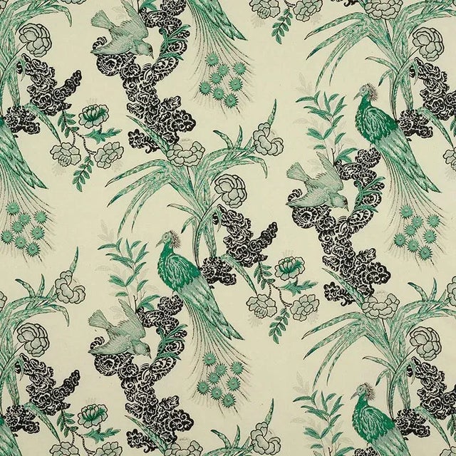 Sample- Schumacher Peacock Fabric in Emerald For Sale