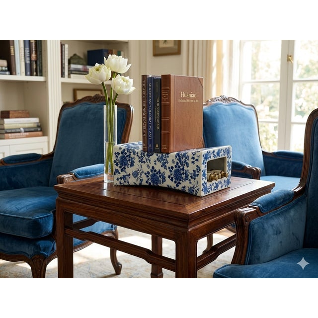 Chinese Blue White Porcelain Flowers Pillow Shape Display Art For Sale - Image 9 of 13