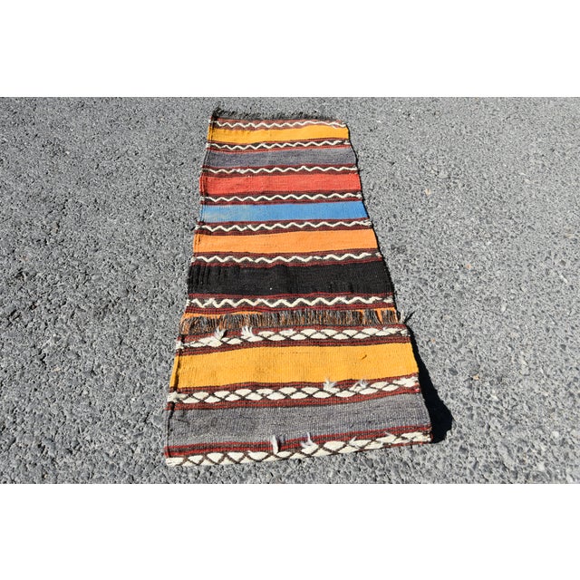 Anatolian Striped Design Runner Rug Turkish Traditional Handmade Vintage Kilim Rug 1x3.2ft Oushak Ethnic Doormat Rug Size:...