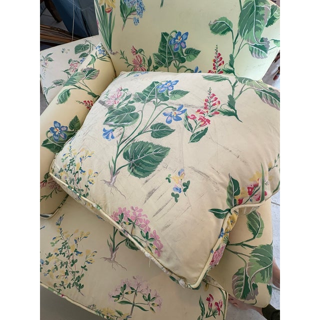 Late 20th Century Late 20th Century Henredon Custom Yellow Floral Chintz Upholstered Armchair With Ottoman For Sale - Image 5 of 16