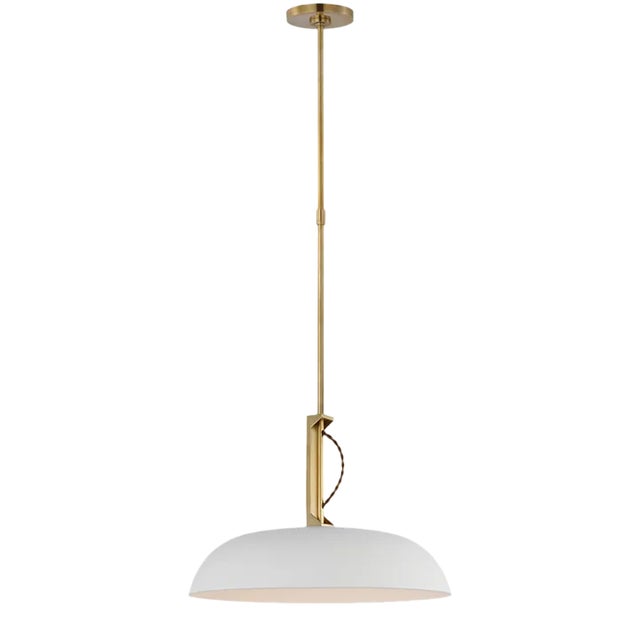 Amber Lewis for Visual Comfort Signature Cyrus 19" Pendant in Hand-Rubbed Antique Brass and White with White Glass For Sale