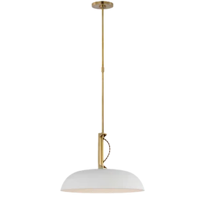 Amber Lewis for Visual Comfort Signature Cyrus 19" Pendant in Hand-Rubbed Antique Brass and White with White Glass