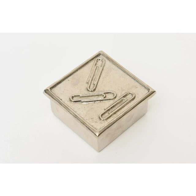 Vintage Sarreid Nickel Silver Over Brass Paper Clip Small Box Restored For Sale - Image 4 of 11