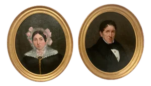 Portraits, 19th Century, Oil on Canvases, Framed, Set of 2