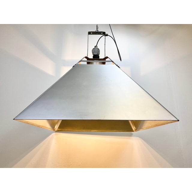 Large Industrial Silver Ceiling Lamp, 1970s For Sale - Image 12 of 15