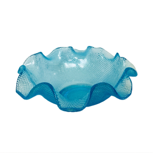 Vintage Colony Glass Blue Ruffled Waffle Dessert Dish