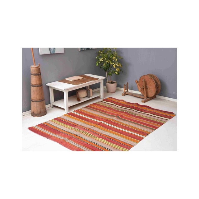 Decorative Striped Vintage Kilim Rug - 5`3" X 7`1" For Sale - Image 4 of 6