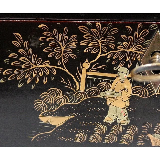 Large Napoleon III Japonaiserie Wooden Box Painted Black, Mid-19th Century For Sale - Image 15 of 18