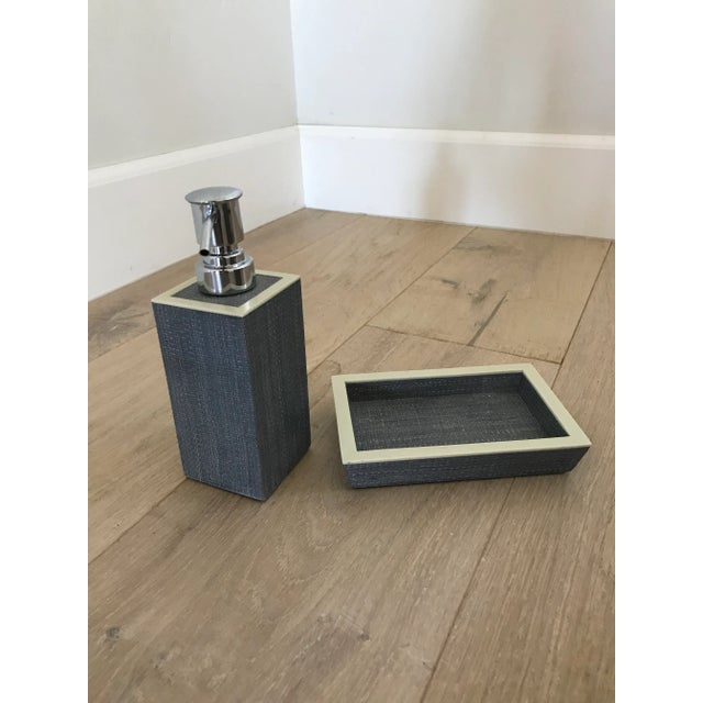 2020s Maranello Steel Blue/White Soap Dish and Soap Pump - 2 Pieces For Sale - Image 5 of 5