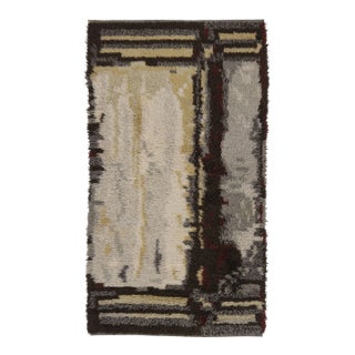 Vintage Swedish Rya Rug With Cream and Gray Abstract Design - Rug & Kilim For Sale