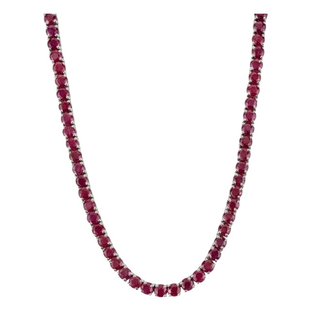 41.7ct Natural Ruby Tennis Necklace in 925 Silver Wedding Jewelry for Her For Sale