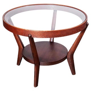 Round Dark Oak Side Table by Kozelka & Kropacek for Interieur Praha, 1950s For Sale