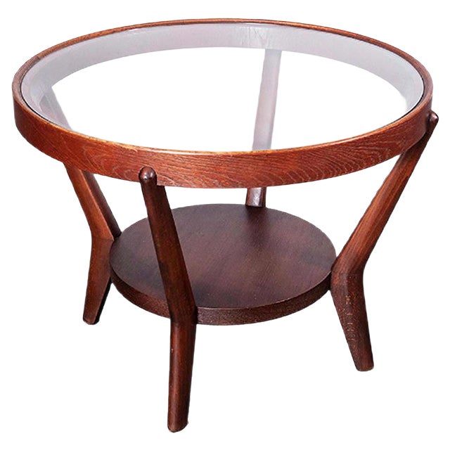 Round Dark Oak Side Table by Kozelka & Kropacek for Interieur Praha, 1950s For Sale