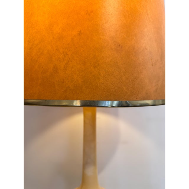 Metal Italian Carrera Marble Table Lamp with Brass Finished Leather Shade, 1970 For Sale - Image 7 of 9