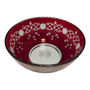 Vintage Bohemian Ruby Cut-to-Clear Crystal 10" Centerpiece Bowl – Daisy & Floral Swag