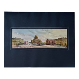 Original Galina Karmatskaya St. Petersburg Square Pen and Watercolor Painting, Matted For Sale