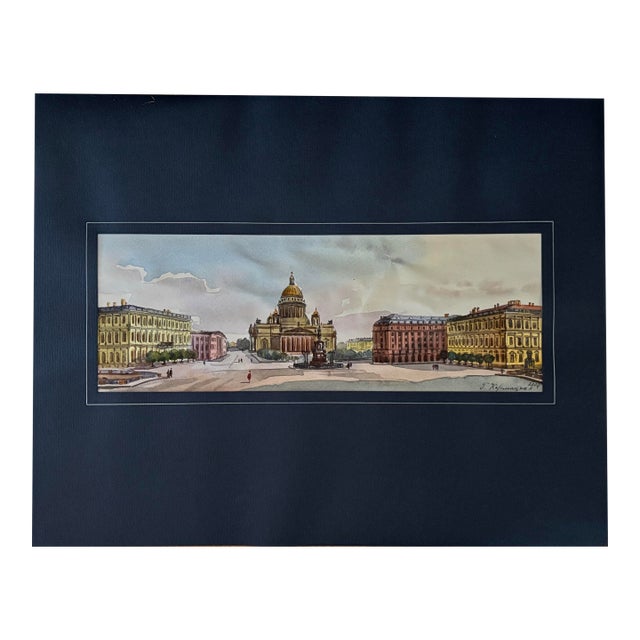Original Galina Karmatskaya St. Petersburg Square Pen and Watercolor Painting, Matted For Sale