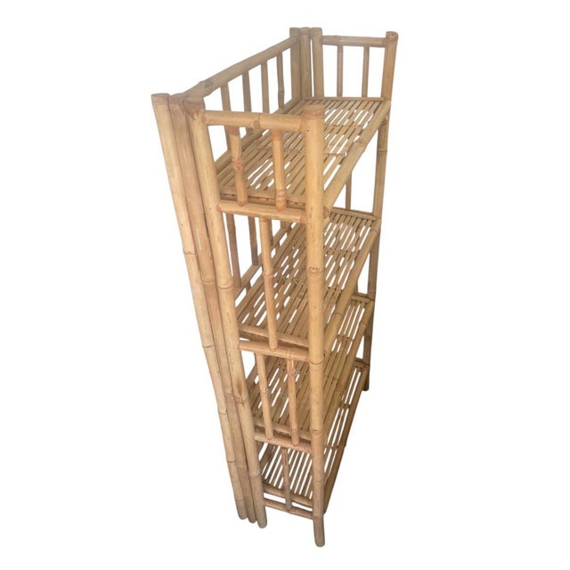 Coastal Vintage Mid-Century 4-Tier Bamboo Folding Etagere Bookshelf For Sale - Image 3 of 12