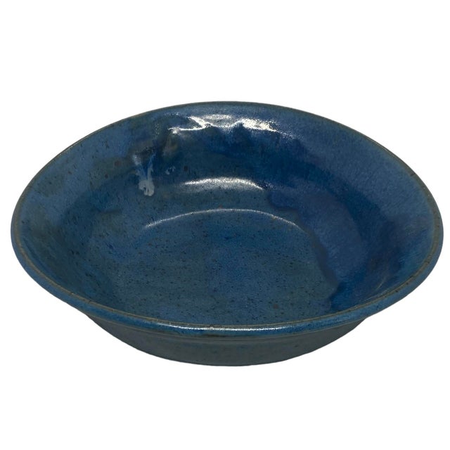Late 20th Century Contemporary Ceramic Pottery Oblong Blue Black Bowl For Sale - Image 12 of 12