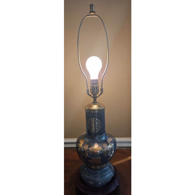 Rare, highly collectible vintage Asian table lamp, featuring an exquisite blend of materials and masterful artistry....