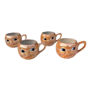 Vintage Anthropomorphic Man in the Moon Porcelain Mugs – Set of 4 Lusterware Figural Cups, Made in Japan (1920s–1930s) Pre-War Novelty Drinkware