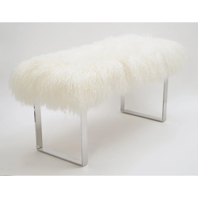 Skinny Curly BeBe Bench, Bright White. Tibetan Lamb Please allow 4 weeks before the item ships.