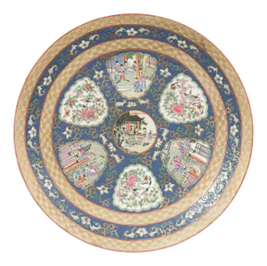 Large Chinese Rose Medallion Hand Painted Porcelain Platter with Court Scenes