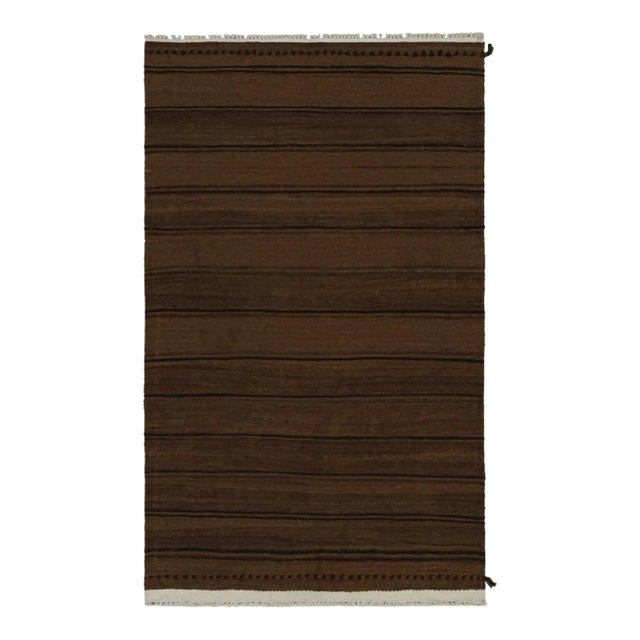 1950s Vintage Afghani Tribal Kilim Rug With Brown and Black Stripes For Sale