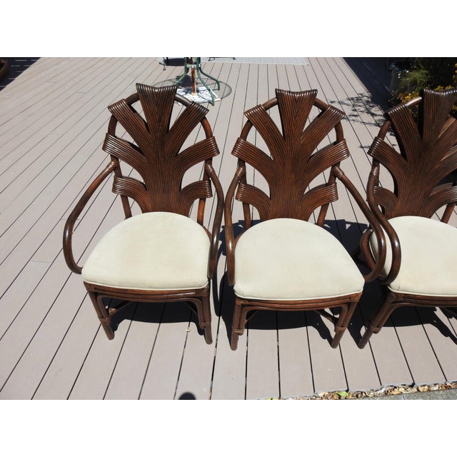 Brown Vintage Philippine Rattan & Glass 5-Piece Dining Set With Sculptural Palm Frond Details For Sale - Image 8 of 15