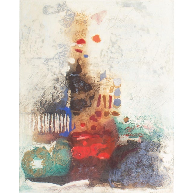 An abstract etching by the Israeli artist Nissan Engel (1931-2016). Titled Oratorio, this piece features abstract shapes...