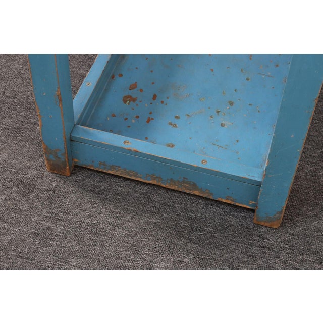 Primitive American Robin's Egg Blue Painted Wood Umbrella or Cane Stand For Sale - Image 15 of 17