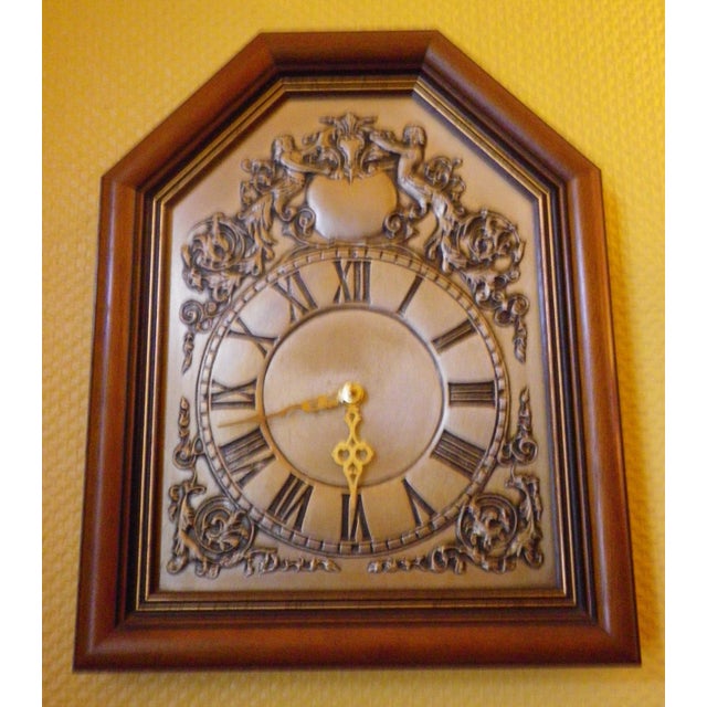 Wood Wall Clock with Oak Casing and Pewter Dial, France, 1980s For Sale - Image 7 of 7