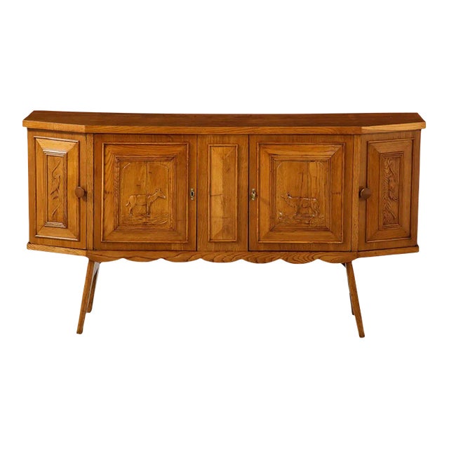 Italian Tuscan Art Deco Carved Oak Sideboard, circa 1940 | Chairish