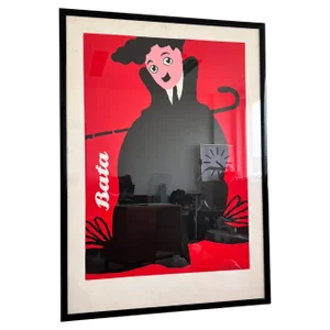 Large Original Charlie Chaplin Poster by Claudio Oliveira, Baťa, 1992