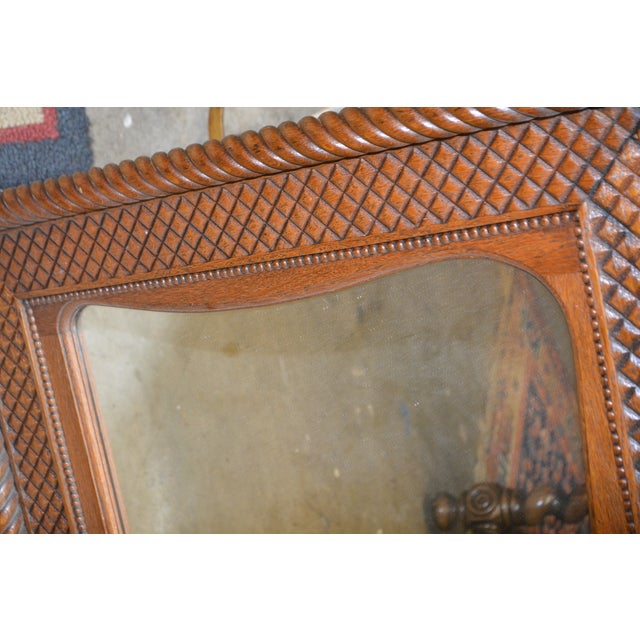 Vintage Wood Rectangle Mantel / Wall Mirror W/ Lattice Look & Rope Twist Frame For Sale - Image 6 of 12