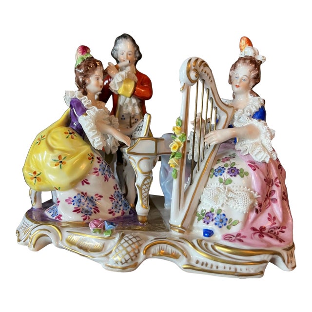 Vintage Muller Volkstedt Dresden Rocco-Baroque Style German Porcelain Musical Group For Sale