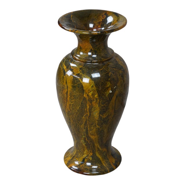 20th Century Chinese Yellow Green Natural Jade Carved & Polished Marble Vase Urn For Sale