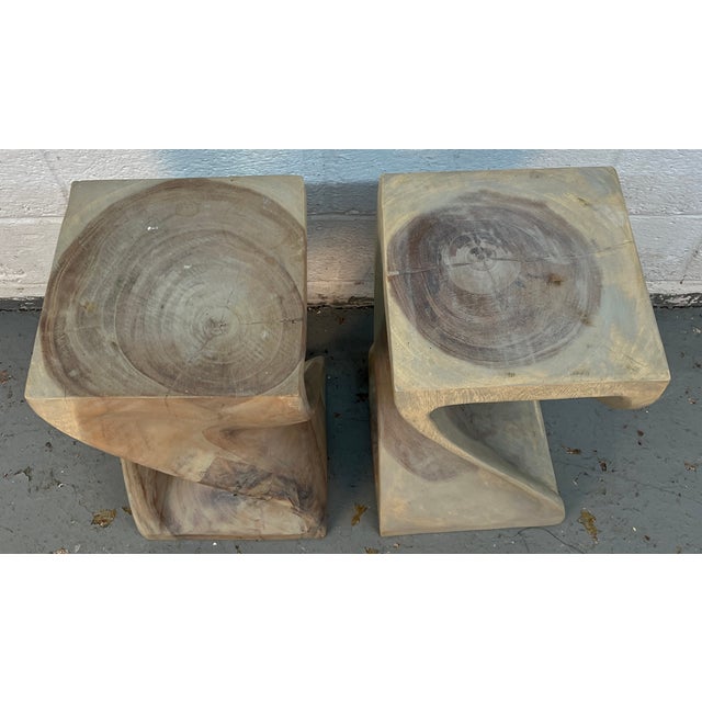 Antique White Late 20th Century Organic Modern Hand-Carved Sculptural Wood Side Tables For Sale - Image 8 of 10